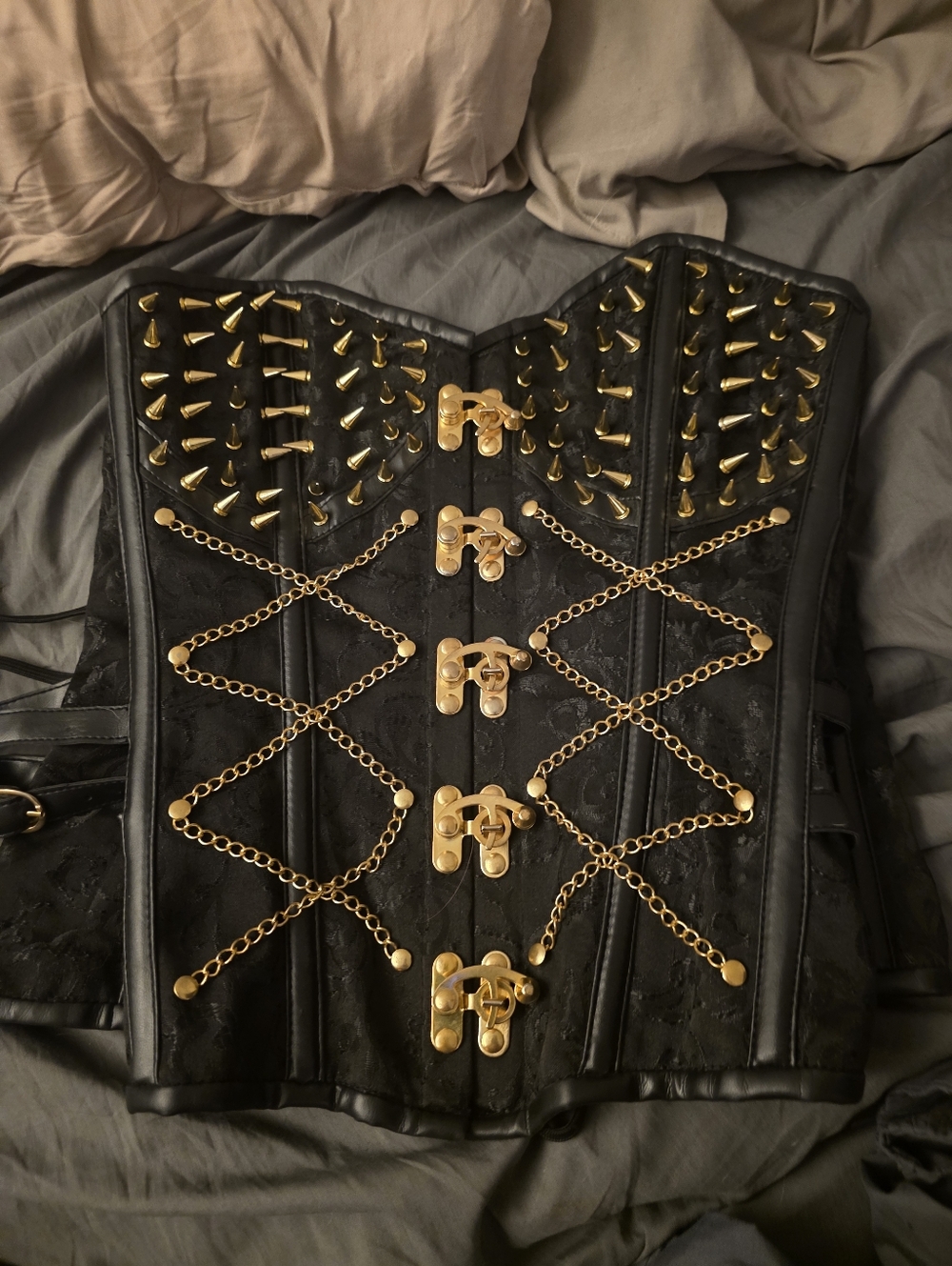 Daisy Corsets Black Corset with Gold Studs & Chains